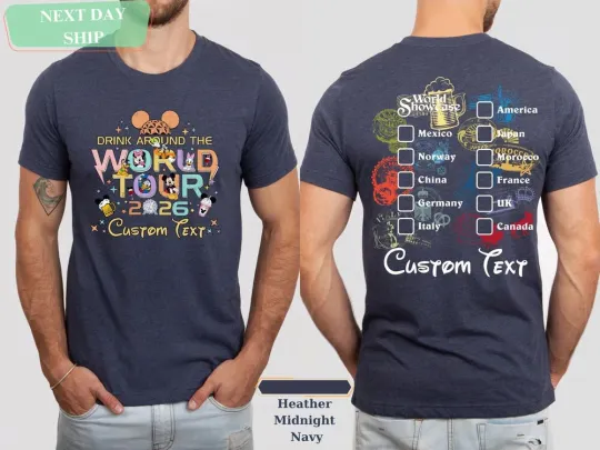 Discover Epcot World Tour 2025,2026 T-Shirt: Mickey and Friends Drinking Team