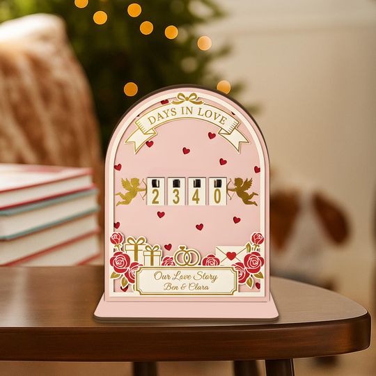 Discover Personalized Days in Love Tracker With Base: Anniversary Gift, Valentine Theme, Cupid Hearts Roses Design