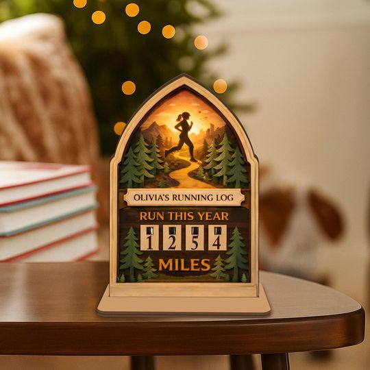 Discover Personalized Running Log Tracker Wood Sign Valentine Gift Custom Name Milestone Counter Sign