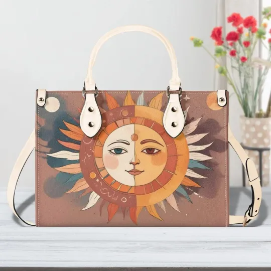 Discover Personalized Sun and Moon Phases Leather Handbag