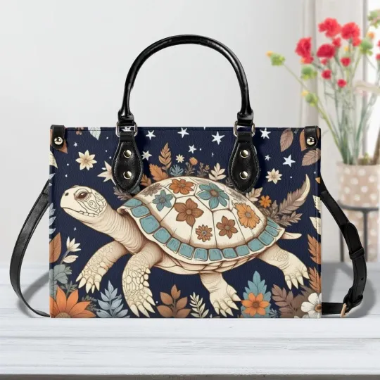 Discover Personalized Wildflowers Turtle Leather Handbag Sea Ocean Turtle Lovers Gift
