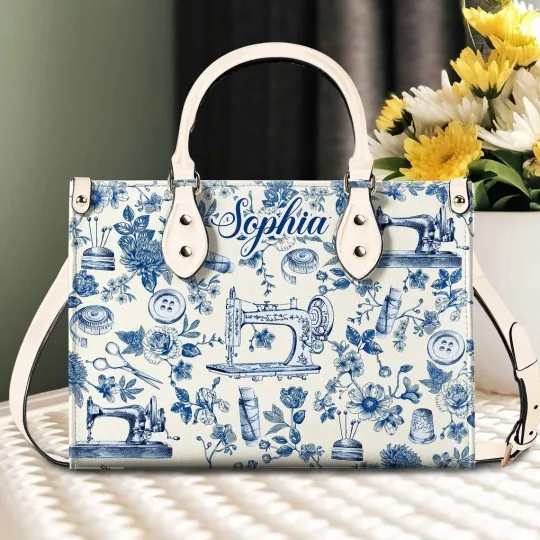 Discover Personalized Leather Sewing Toile de Jouy Handbag for Sewing Enthusiasts