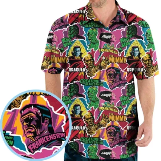 Monsters Pop Collage Universal Monsters Hawaiian Shirt