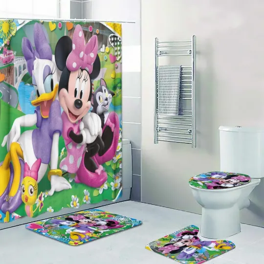 Discover Disney Best Friends Forever Print Shower Curtain Bath Mat Toilet Lid Cover Mat