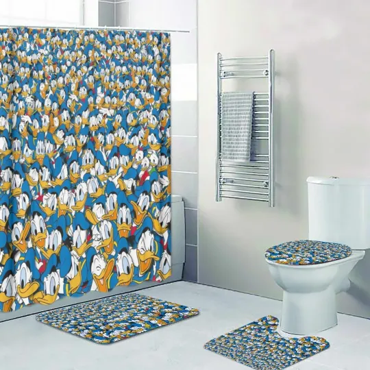 Discover Disney Donald Duck Print Shower Curtain Bath Mat Toilet Lid Cover Mat