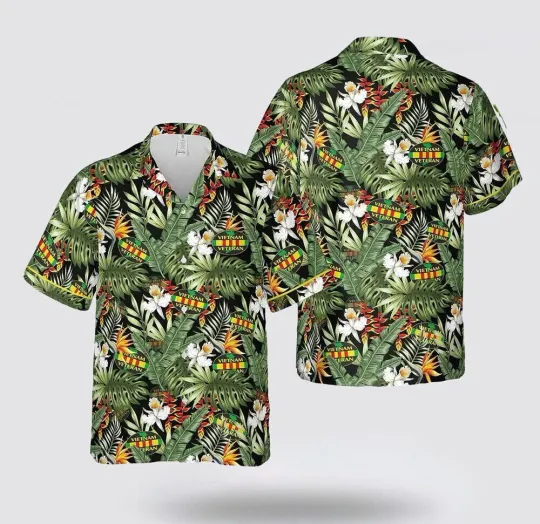 Tropical Vietnam Veteran Pattern Hawaiian Shirt, Gift For US Veteran