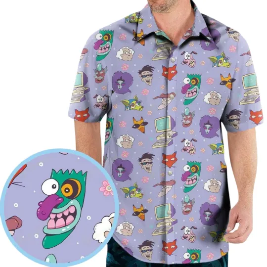 Courage the Cowardly Dog Characters Pattern Hawaiian Shirt, Mens Tropical Shirt