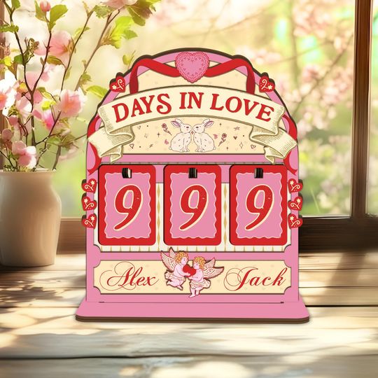 Discover Personalized Days In Love Tracker, Custom Wooden Anniversary Gift for Couple, Wedding Date Counter, Valentine's Day Decor, Cupid Love Sign