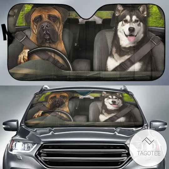 Discover Dog Lover Car Sun Shade Boxer And Husky Windshield Sun Shade