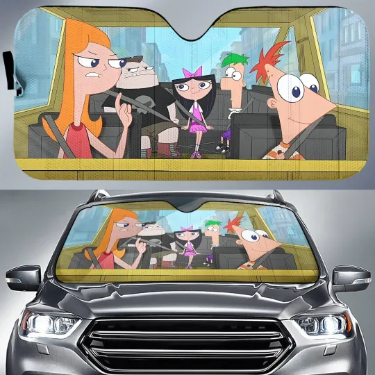 Discover Phineas and Ferb Auto Sun Shade, Candace Flynn Car Windshield, Car Accessories,