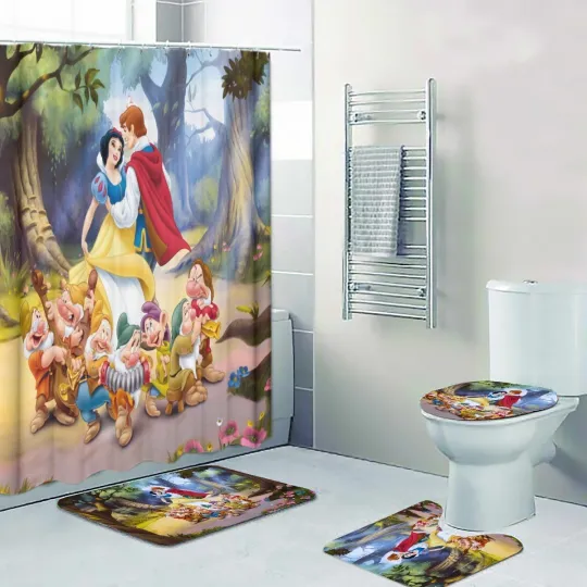 Discover Disney Snow White Dancing Print Shower Curtain Bath Mat Toilet Lid Cover Mat