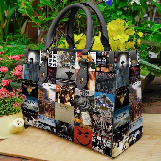 Bon Jovi Leather Handbag, Rock Band Purses, Gift for Her, Rock Fans Accessory