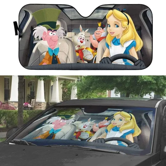Alice In Wonderland Car Sun Shade | Mad Hatter Cheshire Cat White Rabbit Car