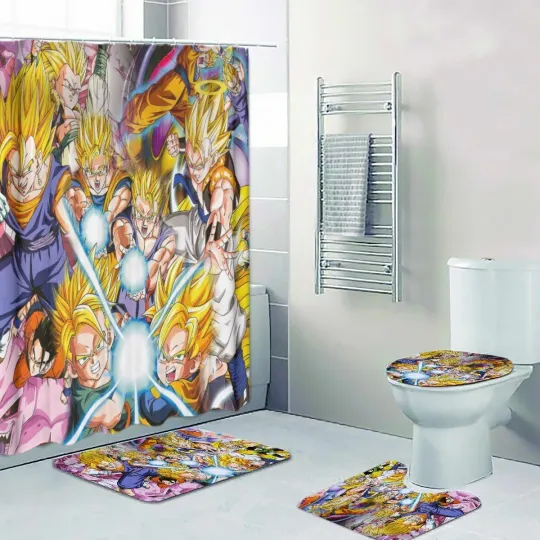 Discover Most Popular Anime Print Shower Curtain Bath Mat Toilet Lid Cover Mat