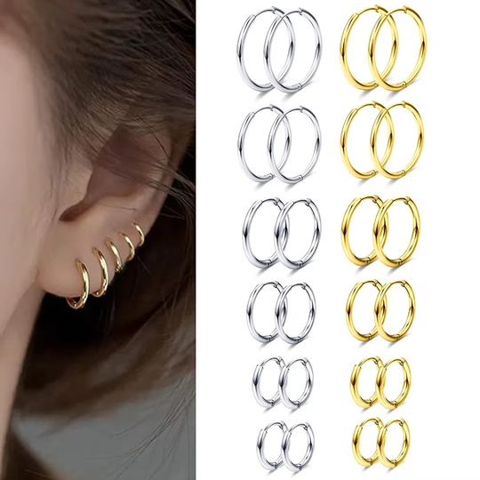 Discover 6 Pairs 6 Sizes 18G Small Hoop Earrings Tiny Cartilage Helix Daith Tragus Huggie Earrings Ear Piercing Jewelry Sleeper Ear Hoops