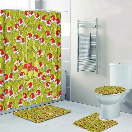 Discover Popular Christmas Cartoons Print Shower Curtain Bath Mat Toilet Lid Cover Mat