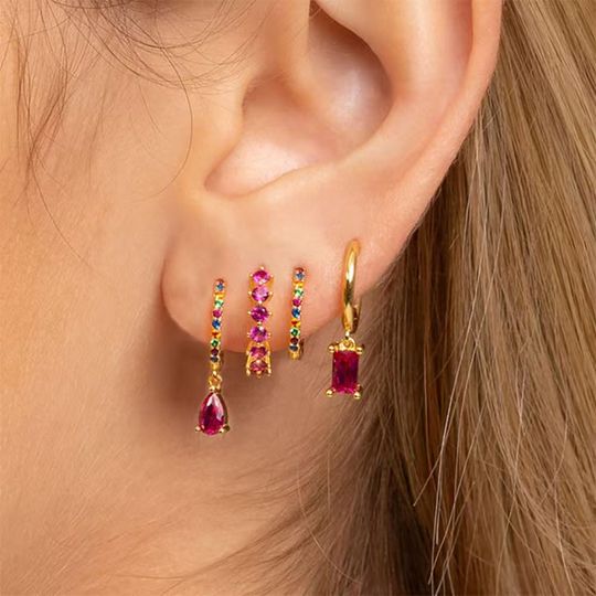 Discover 4pcs Korean Stainless Steel Zircon Water Drop Piercing Earrings Set For Women Simple Huggie Square Hoop Earring Fashion Jewelry