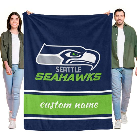 Personalized Seattle Seahawks Fleece Blanket, Football Fan Gift