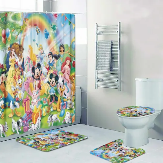 Discover Birthday Celebration Print Shower Curtain Bath Mat Toilet Lid Cover Mat