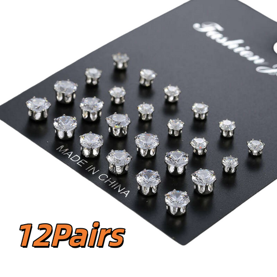 Discover 12 Pairs Zircon Stud Earrings Set - Exquisite Comfortable & Versatile Ear Jewelry for Daily Wear & Gifting