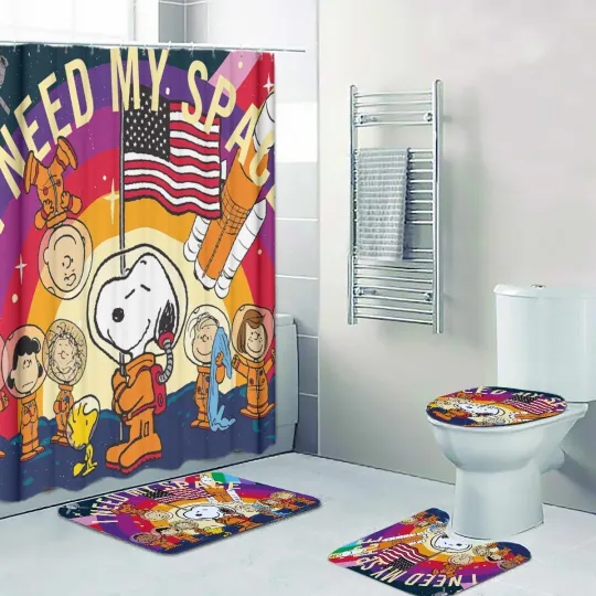 Need My Space Print Shower Curtain Bath Mat Toilet Lid Cover Mat