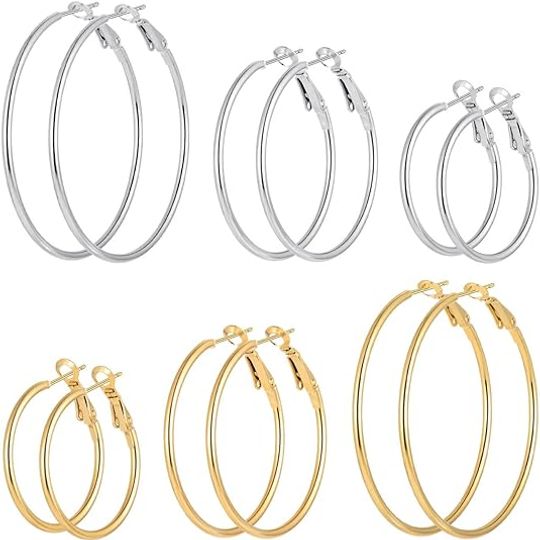 Discover 6pair /set Smooth Open Women Men Hoop Earrings Stainless Steel Ears Jewelry Accessories, Birthday Gifts. Party Gifts