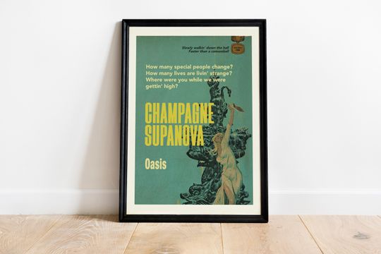 Discover Vintage Pulp Poster Champagne Supernova | Lyrics | Print | Unframed | Posters | Manchester | Wall Art | Music Lover