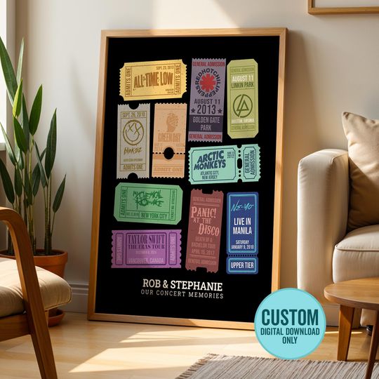 Discover Custom Concert Retro Ticket Digital Download | Personalized Music Memory Art | Vintage Festival Gift for Anniversary Birthday Music Lovers