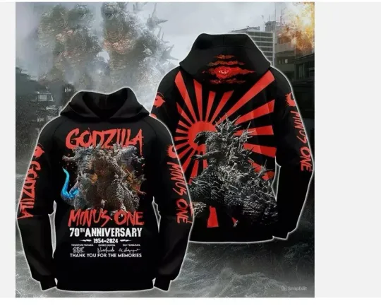 3D hoodie HOT!! god zilla Minus One 70th Anniversary 1954-2024 Thank's Memories