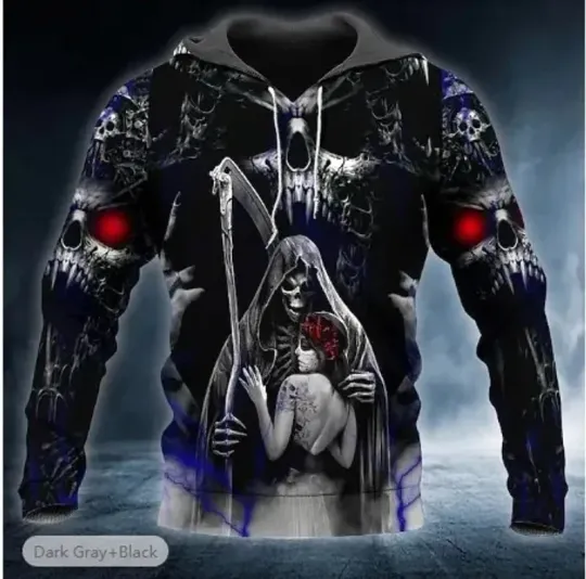 Discover 2025 New Men's Skull Hoodie Sweatshirts 3D print Head Pattern Hooded Pullover.