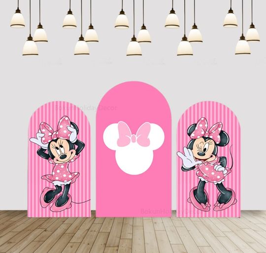 Minnie Mouse Pink Arch Backdrop Cover, Kids Birthday Party Decor