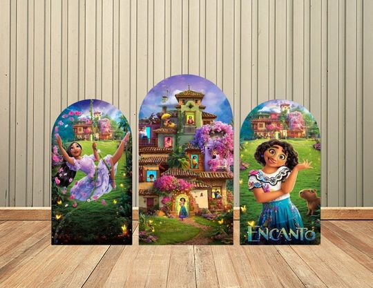 Discover Disney Encanto Kids Party Arch Backdrop Cover Photobooth Cloth Children Birthday Arch Wall Decor Cover Double-Sided Print Elastic Fabric
