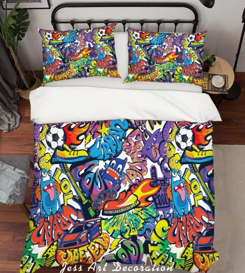 Discover 3D Graffiti Football Shoe Colorful Quilt Cover Set Bedding Sets Pillowcases 29