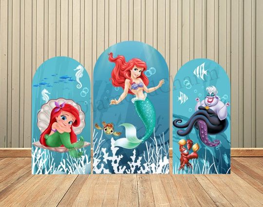 Discover Cartoon Mermaid Underwater World Birthday Arch Cover Backdrop Wall for Kids Baby Shower Birthday Party Backdrop Wall Decoration Supplies