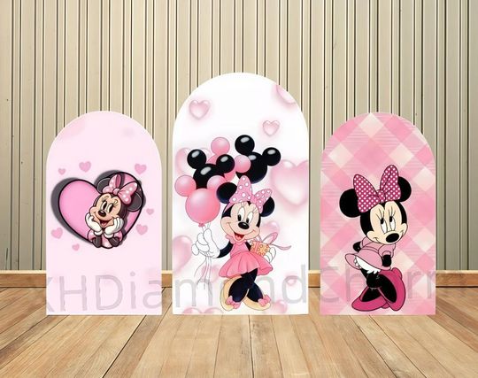 Discover Cartoon Pink Minnie Mouse Arch Backdrop Cover Disney Theme for Girl Birthday Party Baby Shower Background Decoration