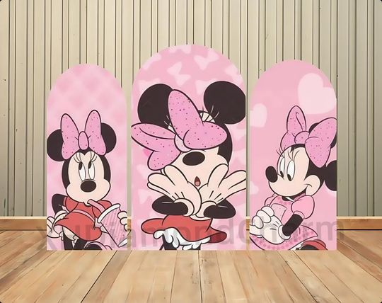 Discover Cartoon Minnie Mouse Double-Sided Arch Backdrop Backdrop Kid Girl Birthday Party Backdrop Baby Shower Cover Arch Backdrop Studio Props Decor
