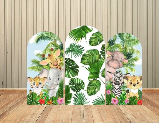 Discover Jungle Safari Birthday Arched Wall Chiara Arch Backdrop Baby Shower Background Photography Green Leaves Banner Arch Backdrop