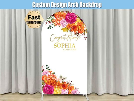 Discover Class of 2025 Graduation Arch Backdrop Cover Fabric Cover Stand Hot Pink Orange Custom Graduate Congrats Grad Party Arched Chiara Wall Sign