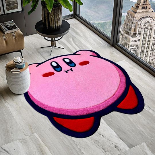 Kirby Rug, Kids Room Shaped Rug, Pink Video Game Characters, Rug for Children