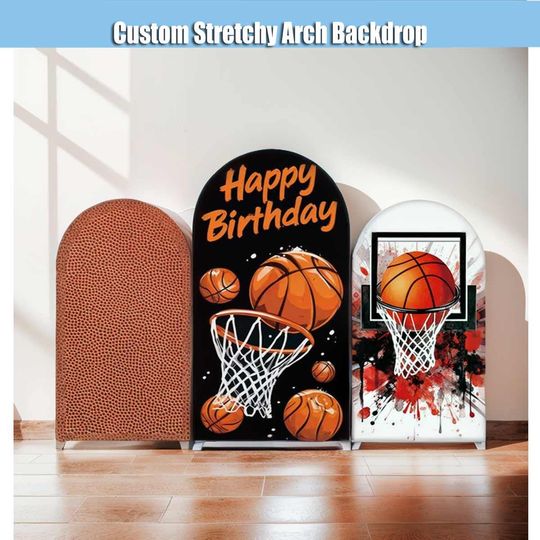Happy Birthday Arch Backdrop Cover for Boy Basketball Party