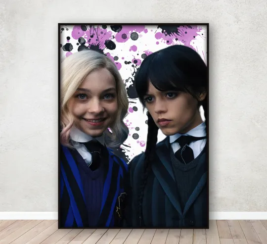 Discover Wednesday and Enid Netflix TV Show Wall Art Poster A4 Vertical Framed