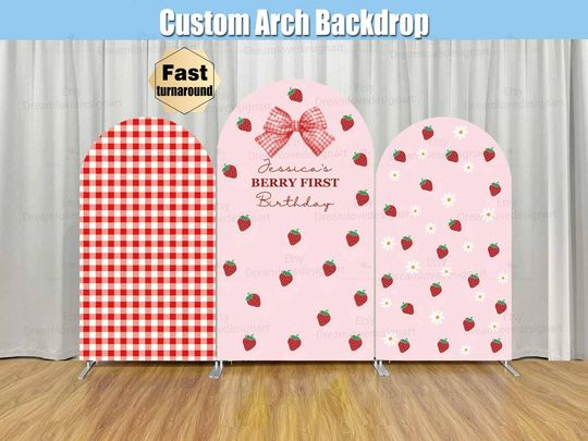 Discover Strawberry Arch Backdrop Cover Stand Bow Plaids Berry First Birthday Party Pink Girl Balloon