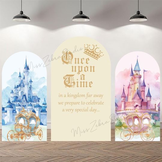 Discover Custom Double-Sided Arch Cover Photo Backdrop Personalized Castle Princess Baby Shower Photography Once Upon a Time Birthday Background