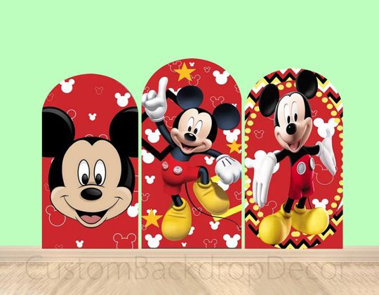Discover Red Funny Mickey Mouse Round Arch Cover Wall Backdrop Cartoon Arch Background Boys Birthday Party Baby Shower Elastic Arch Backdrop Cover