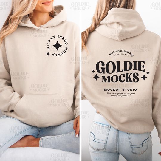 Discover Gildan 18500 Sand Hoodie Mockup Front & Back Dual View