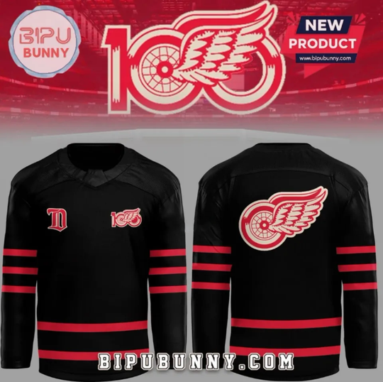 Discover Detroit Red Wing Hockey Centennial Black Hockey Jersey 2025