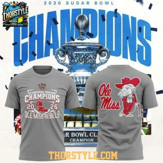 Ole Miss Bowl Champions 2026 Allstate Grey T-Shirt 2D