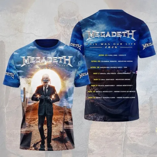 Discover Megadeth This Was Our Life Tour 3D All Over Print Tour T-Shirt