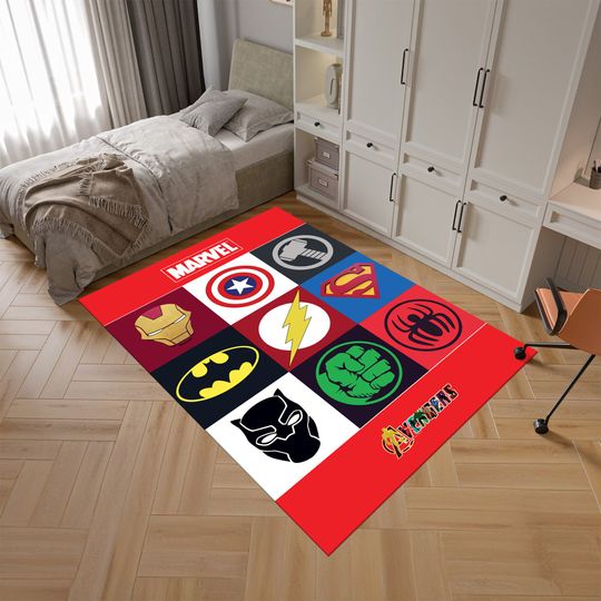 Discover Super Hero Logos Rug, Movie Rug, Fantastic Rug, Movie Decor, Rug for Kids Room