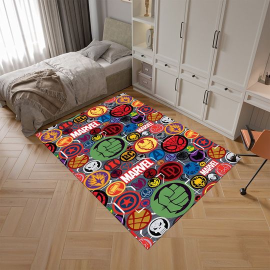 Discover Movie Rug, Super Hero Logos Rug, Fantastic Rug, Movie Decor, Rug for Kids Room, Home Decor